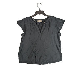 Blouse Gauze Flutter Sleeve Universal Thread Black Medium Split Neck Pullover